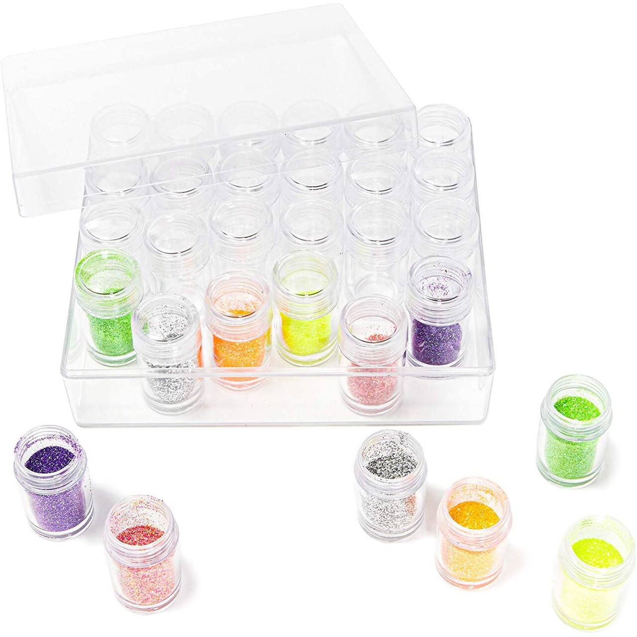 Plastic Box Storage with Jar Containers for Glitter, Beads, Rhinestones (6.5 x 2 x 5.5 In)